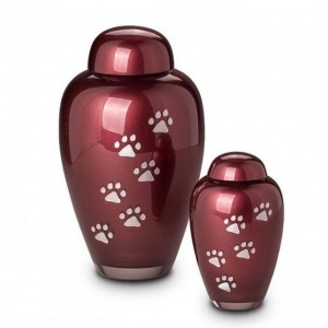 Crystal - Pet Cremation Ashes Urn (Red with Silver Pawprints)